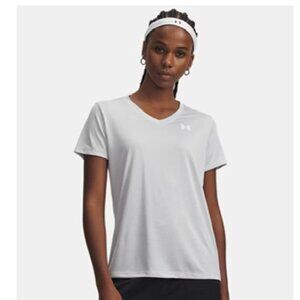 EUC Under Armour Womens Loose Fit V-Neck Short Sleeve Shirt Size L HeatGear Tee